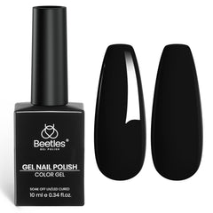 Beetles esmalte en gel negro Invierno 10 ml, acabado negro clásico para uñas brillantes.