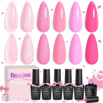 Beetles Gel Polish Pink Set hot pink glitter close-up for bold nail art.