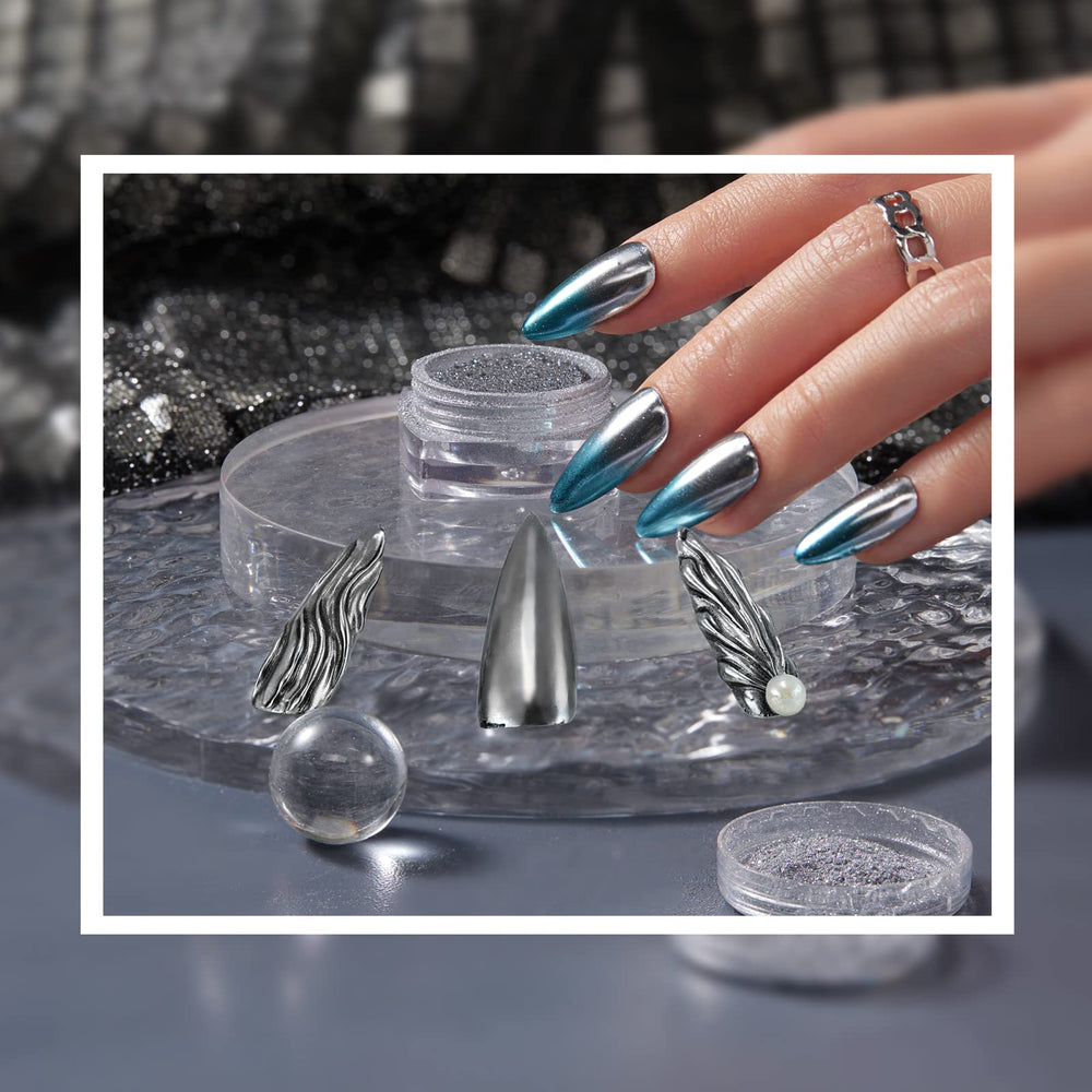 Beetles Gel Polish polvo cromo plateado, acabado liso y duradero