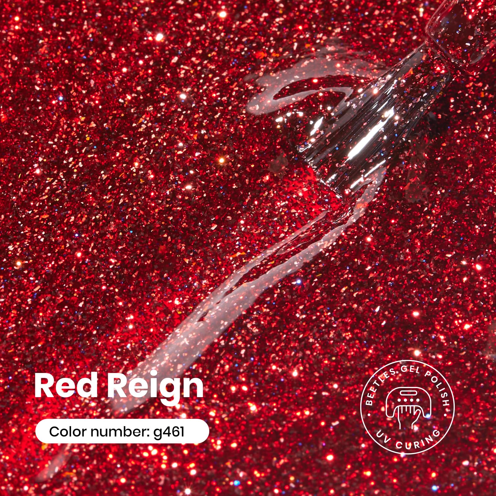 Beetles Gel Polish rojo glitter, fórmula de bajo olor para uñas con brillo duradero.