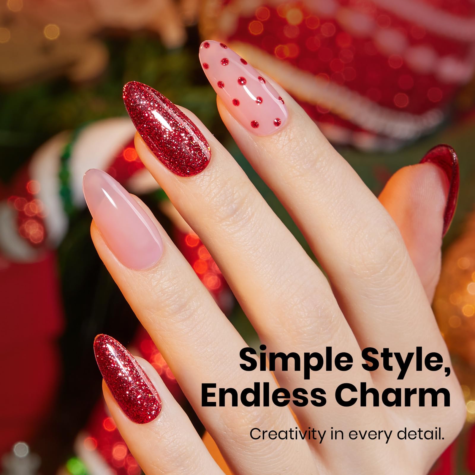 Beetles Gel Polish rojo glitter, textura cremosa para aplicación suave y cobertura uniforme.