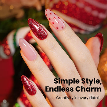 Beetles Gel Polish rojo glitter, textura cremosa para aplicación suave y cobertura uniforme.