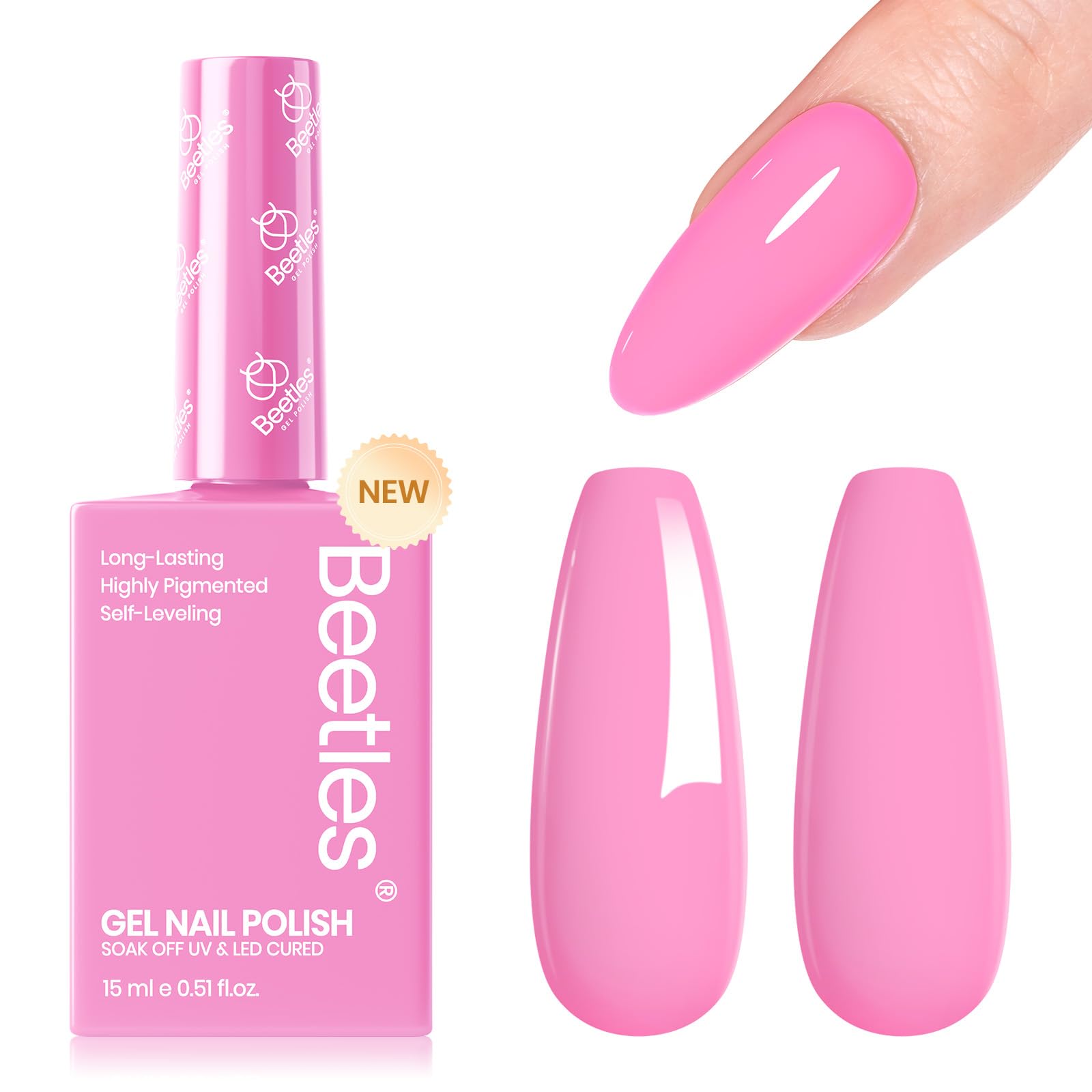Beetles Gel Polish Rosa Claro en botella, tono suave para uñas naturales y brillantes.