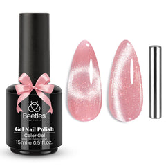 Beetles esmalte gel rosa ojo de gato brillante para un look romántico
