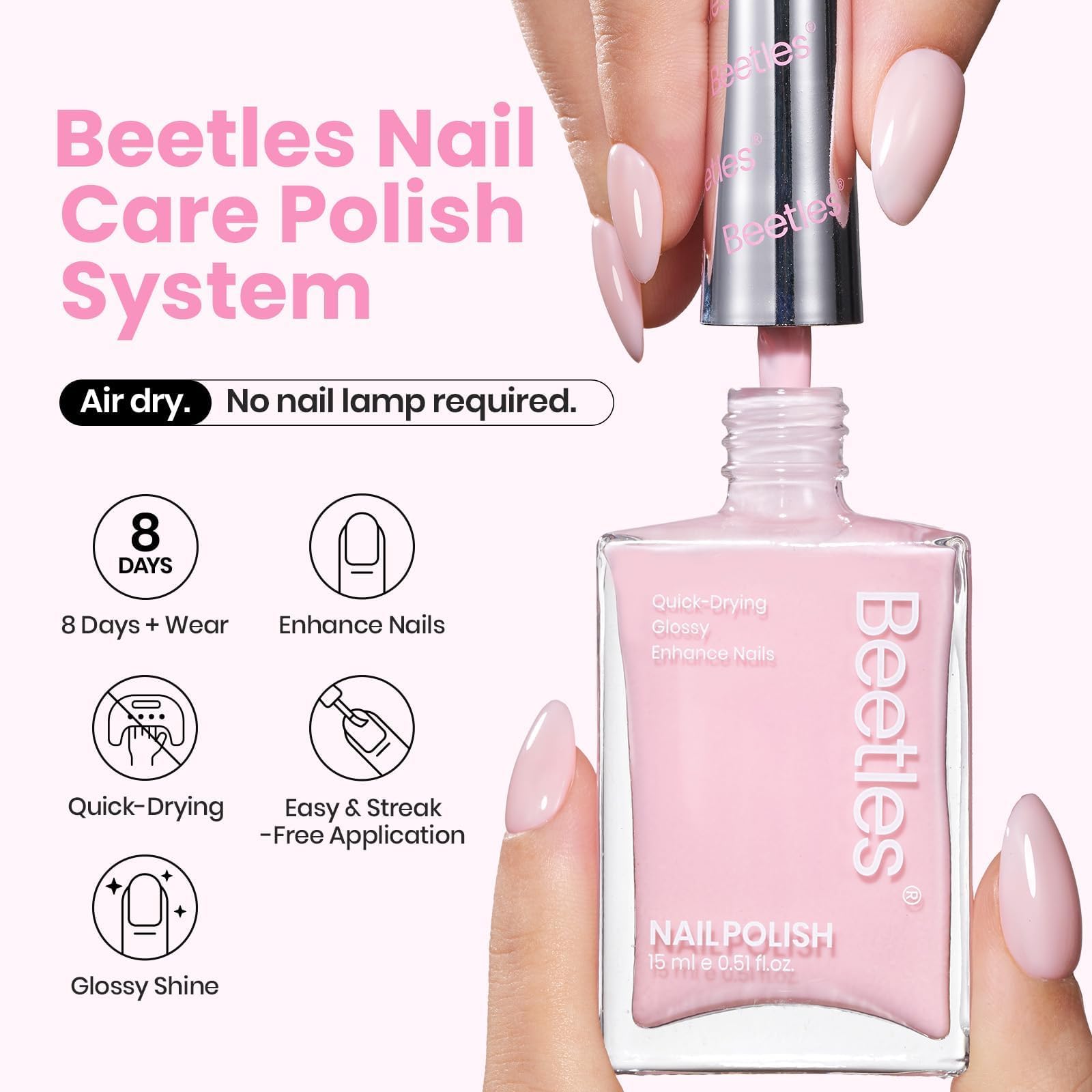 Beetles Gel Polish rosa pastel, acabado duradero y uso diario.