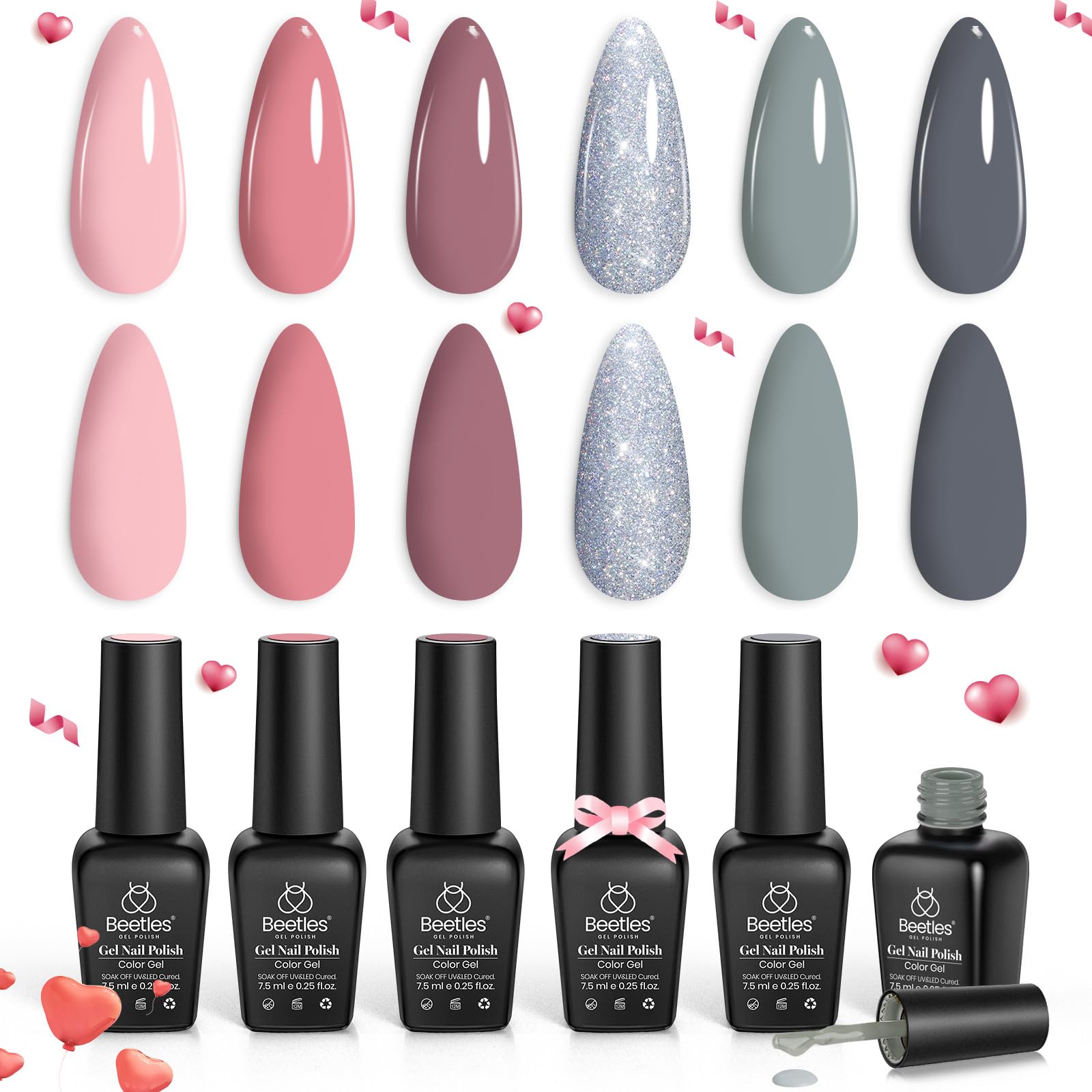 Beetles Gel Polish, tono rosa suave, aspecto elegante para uñas largas