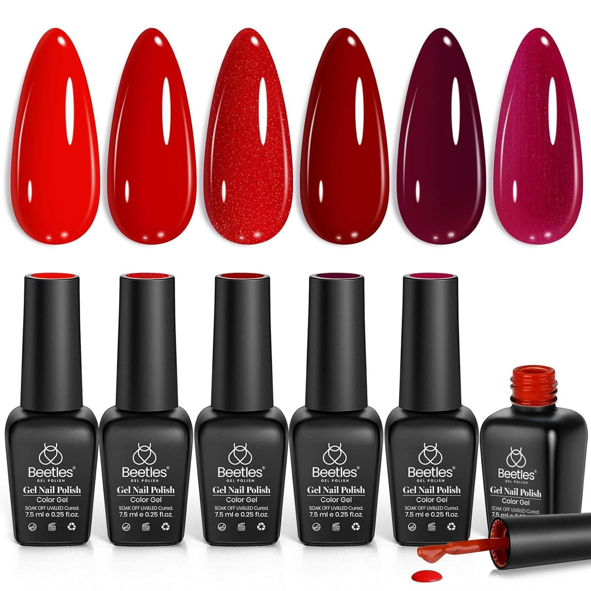 Beetles Gel Polish Set Rojo: 6 tonos para manicura en casa