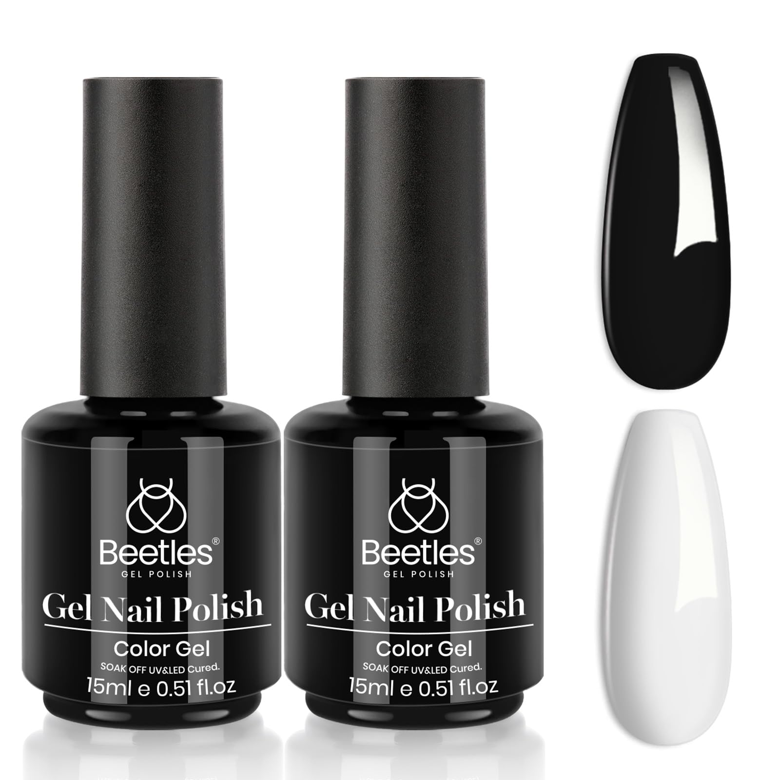 Beetles Gel Polish negro y blanco de 15 ml, ideal para combinar looks elegantes.
