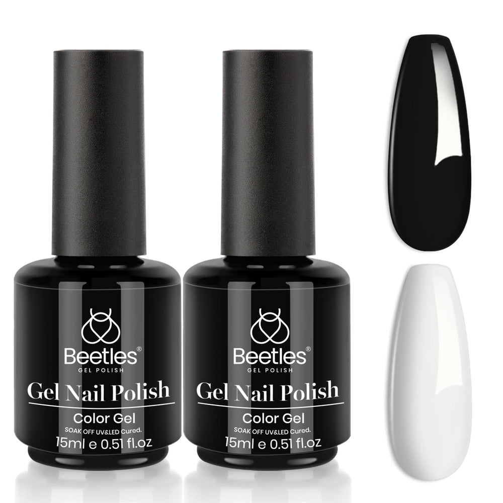 Beetles Gel Polish negro y blanco de 15 ml, ideal para combinar looks elegantes.