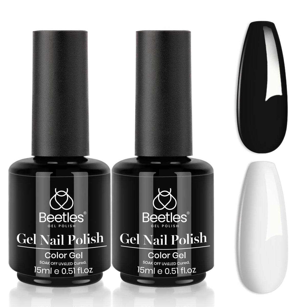 Beetles Gel Polish negro y blanco de 15 ml, ideal para combinar looks elegantes.