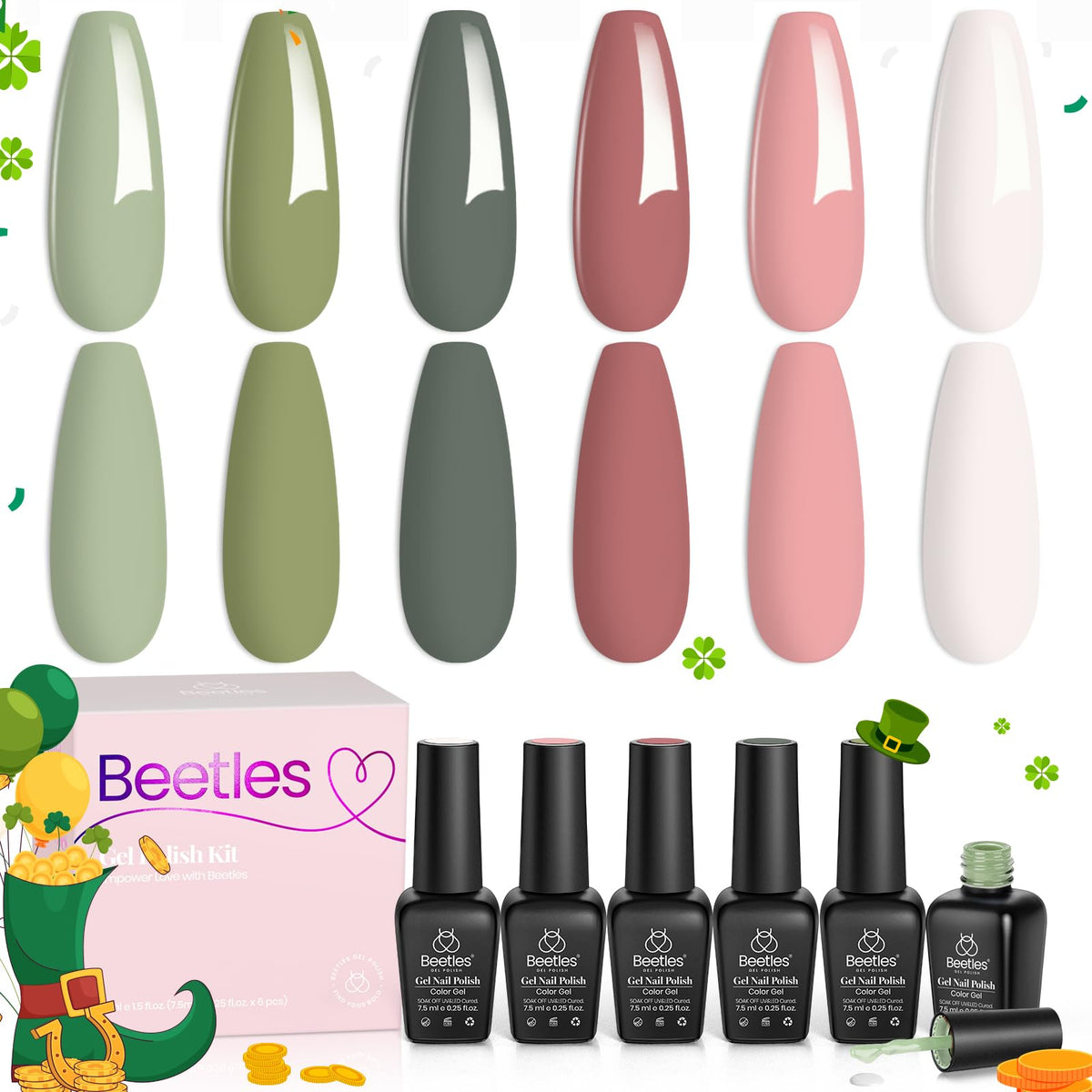 Beetles Gel Polish set seis colores con brillo intenso para uñas.