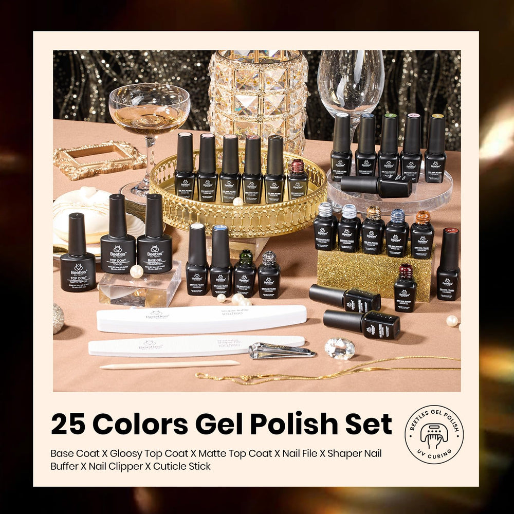 Beetles Gel Polish Set tonos oscuros y brillos para looks nocturnos