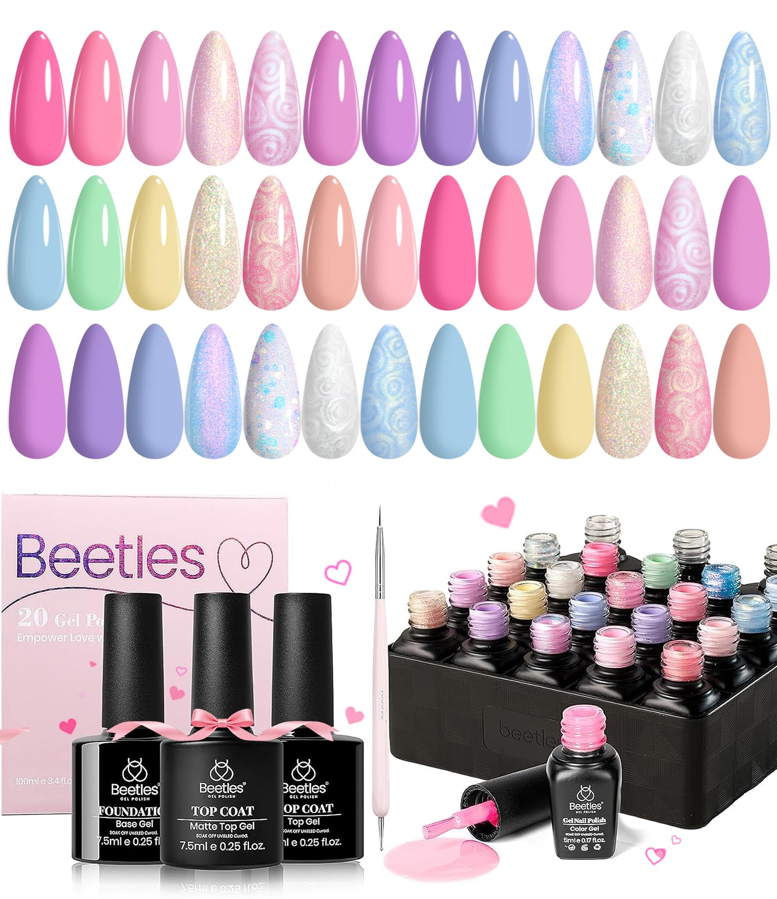 Beetles Esmalte Gel: variedad rosas y púrpuras para uñas