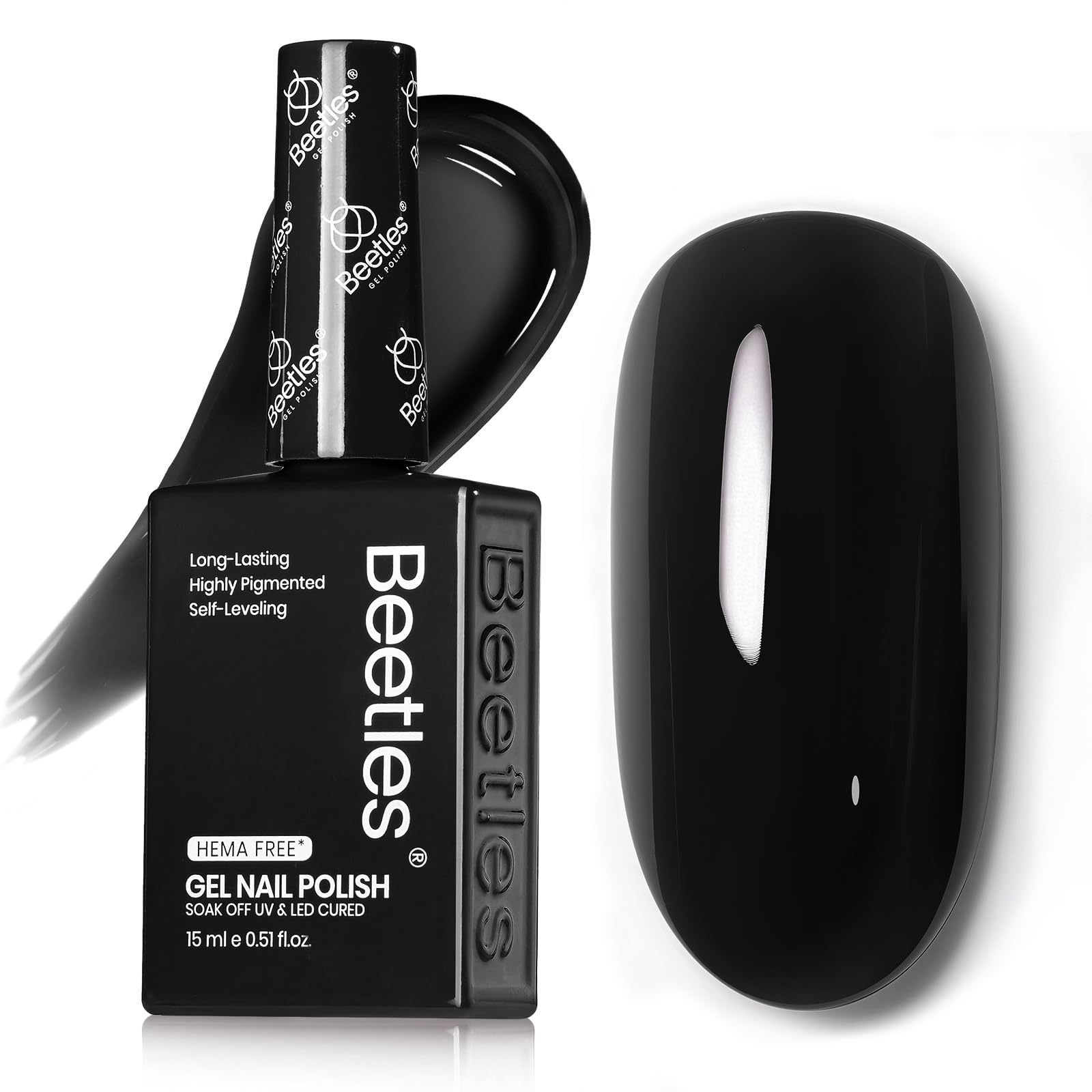 Beetles Silent Charm Audrey negro, manicura negra brillante para acabado profesional.