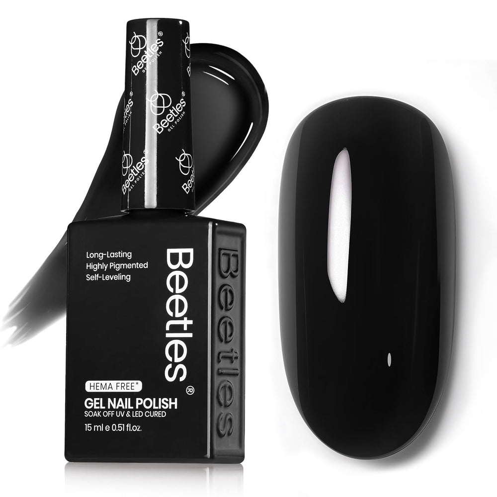 Beetles Silent Charm Audrey negro, manicura negra brillante para acabado profesional.