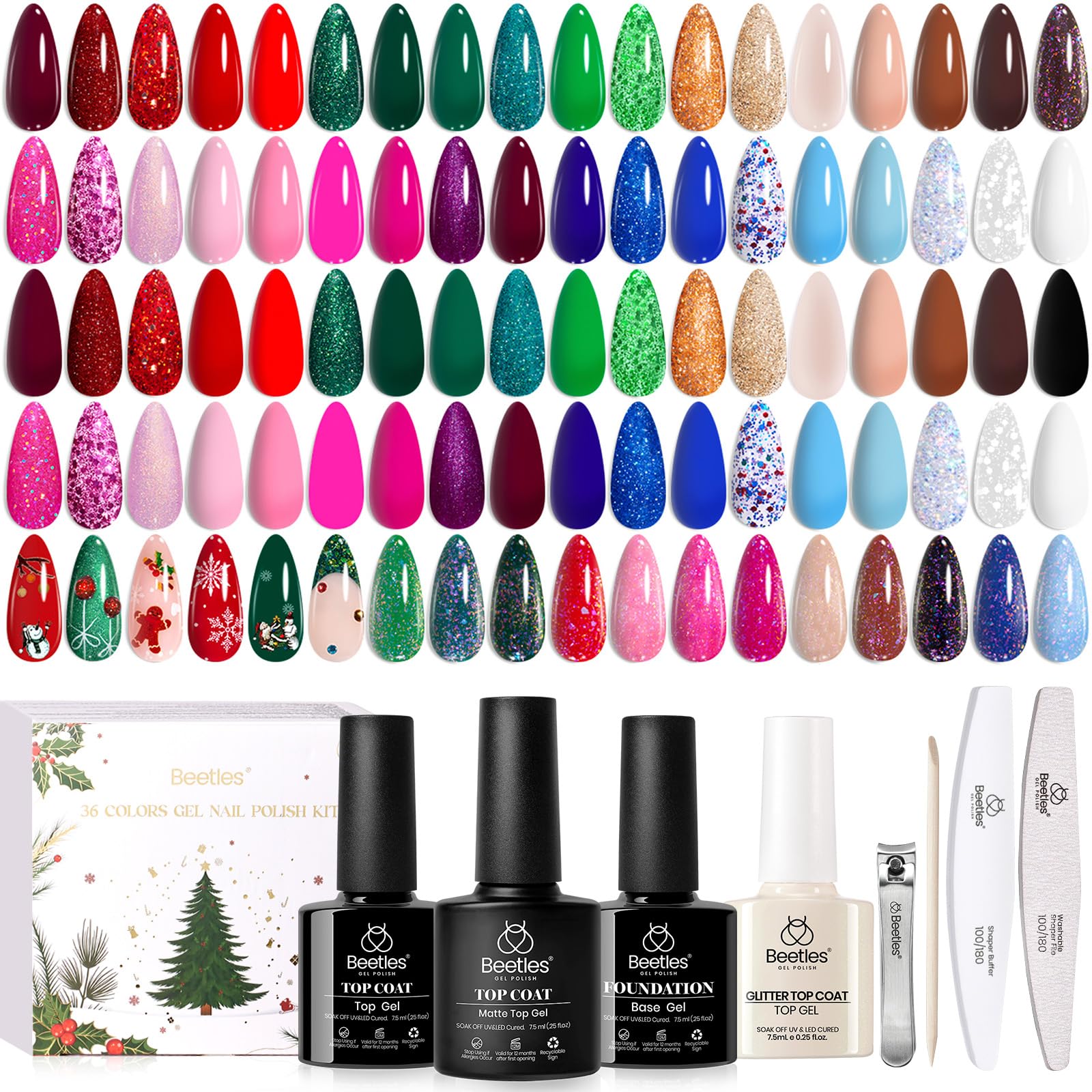 Beetles Gel Polish Spectrum rojo-verde-brillo, brillo duradero para uñas festivas.
