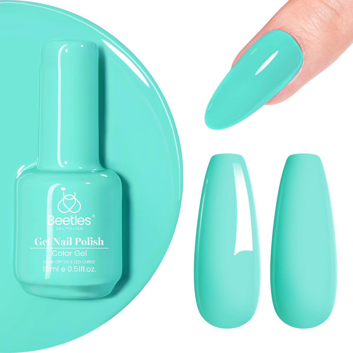 Beetles Gel Polish Verde Cascada para manicura duradera y elegante.