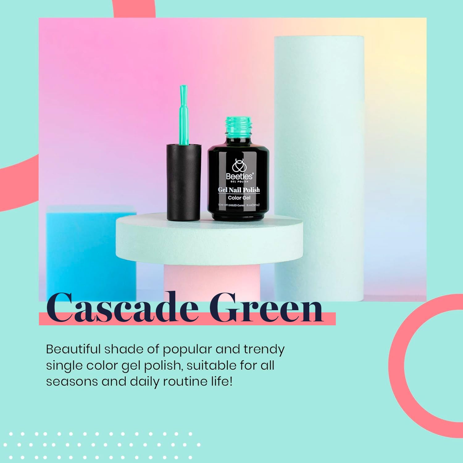 Beetles Gel Polish Verde Cascada muestra color intenso para todo el año.