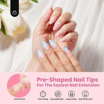 Beetles Gel Short Almond Nail Tips: 12 tallas numeradas para ajuste perfecto.