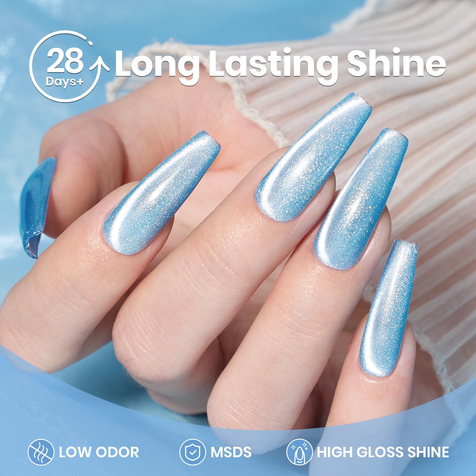 Beetles Gel ojo-gato azul claro acabado velvet para uñas elegantes
