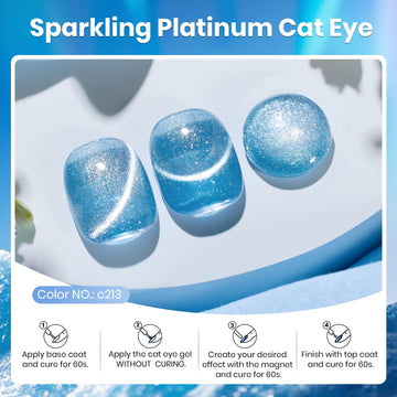 Beetles Gel ojo-gato azul claro con brillo holografico para uñas brillantes