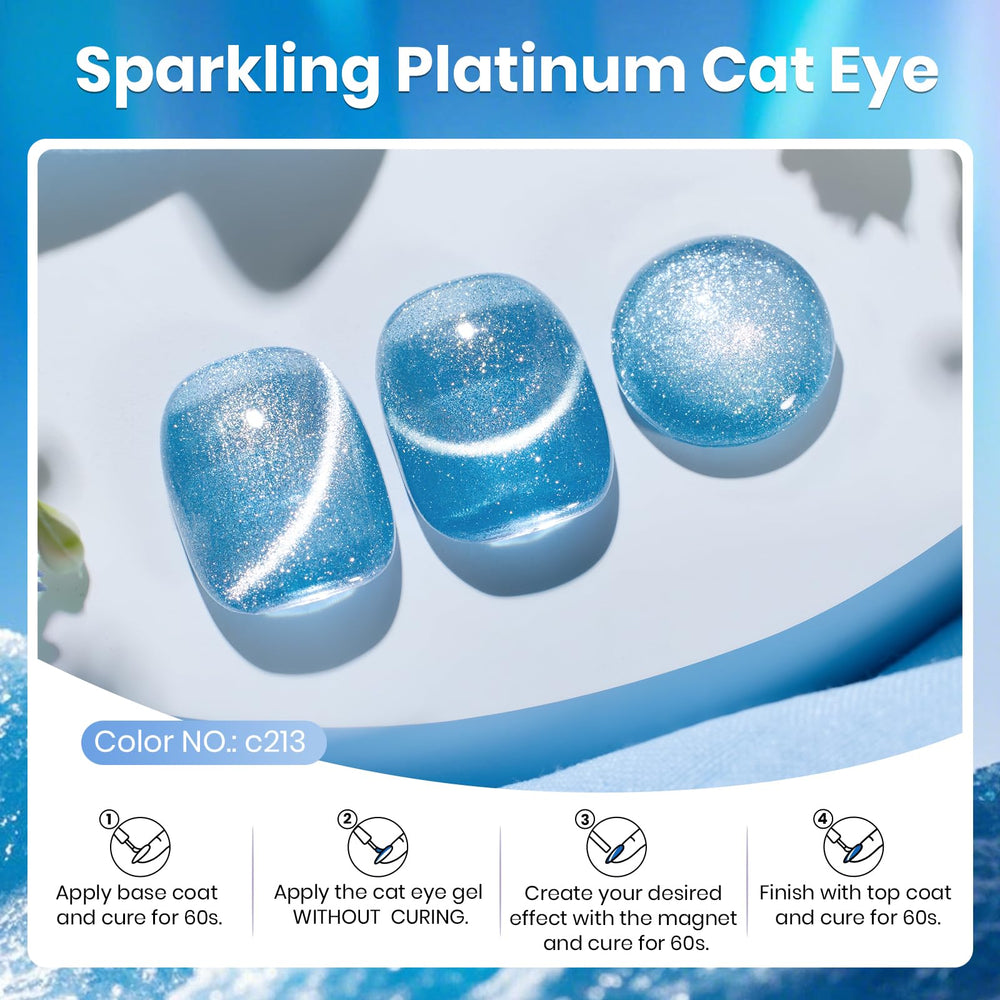 Beetles Gel ojo-gato azul claro con brillo holografico para uñas brillantes