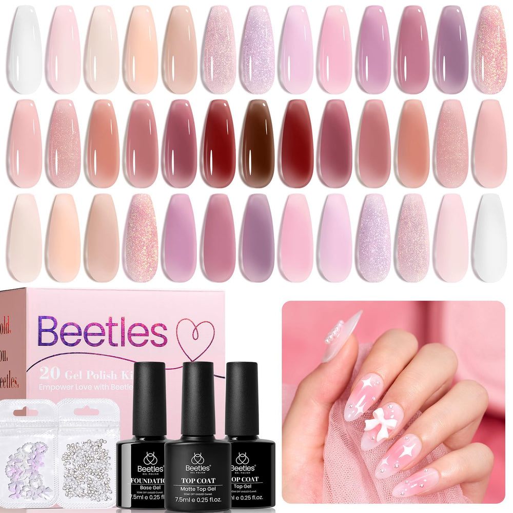 Beetles gel para uñas, conjunto de 20 colores translúcidos para uso diario.