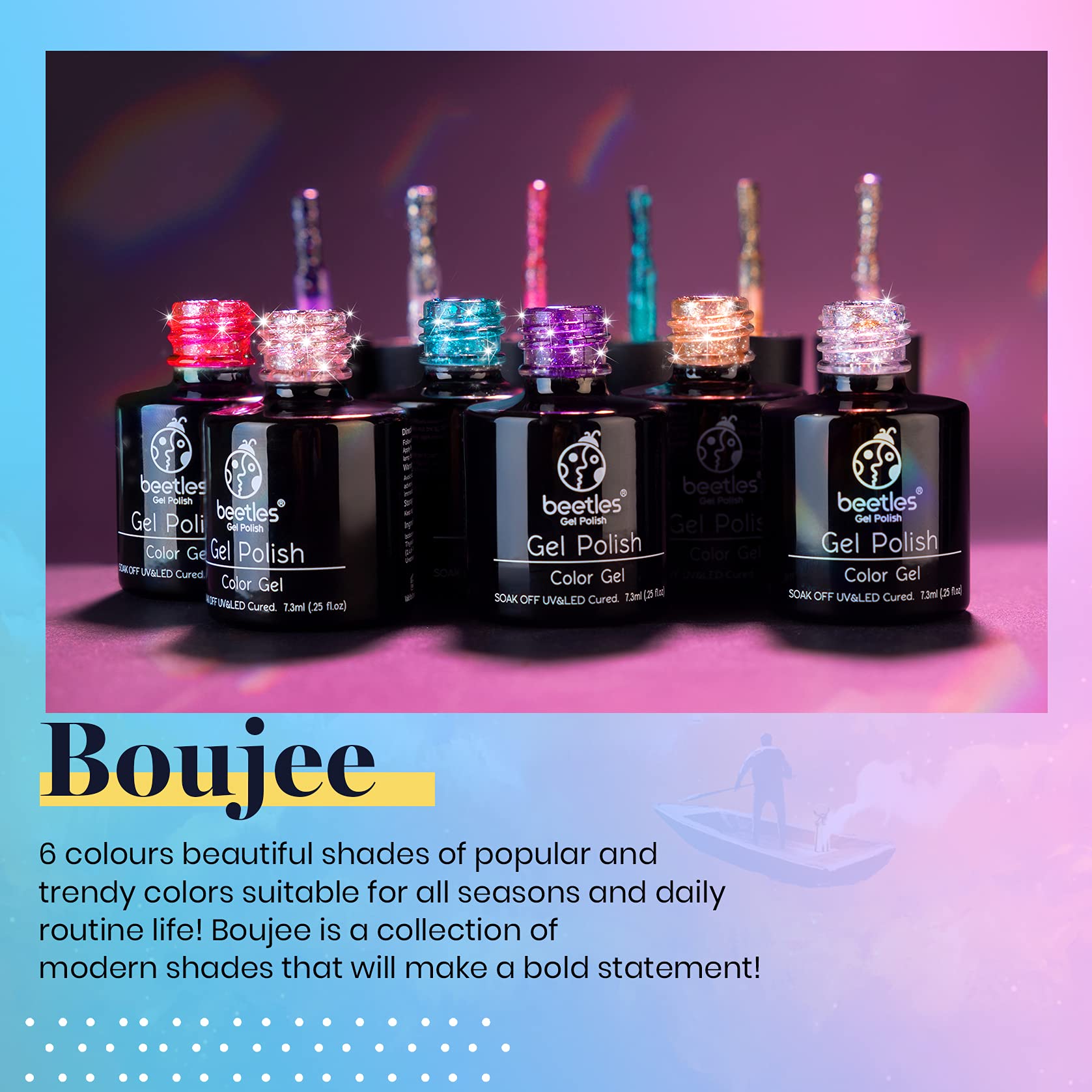Beetles Glitter Gel Polish plateado con destellos para uñas duraderas