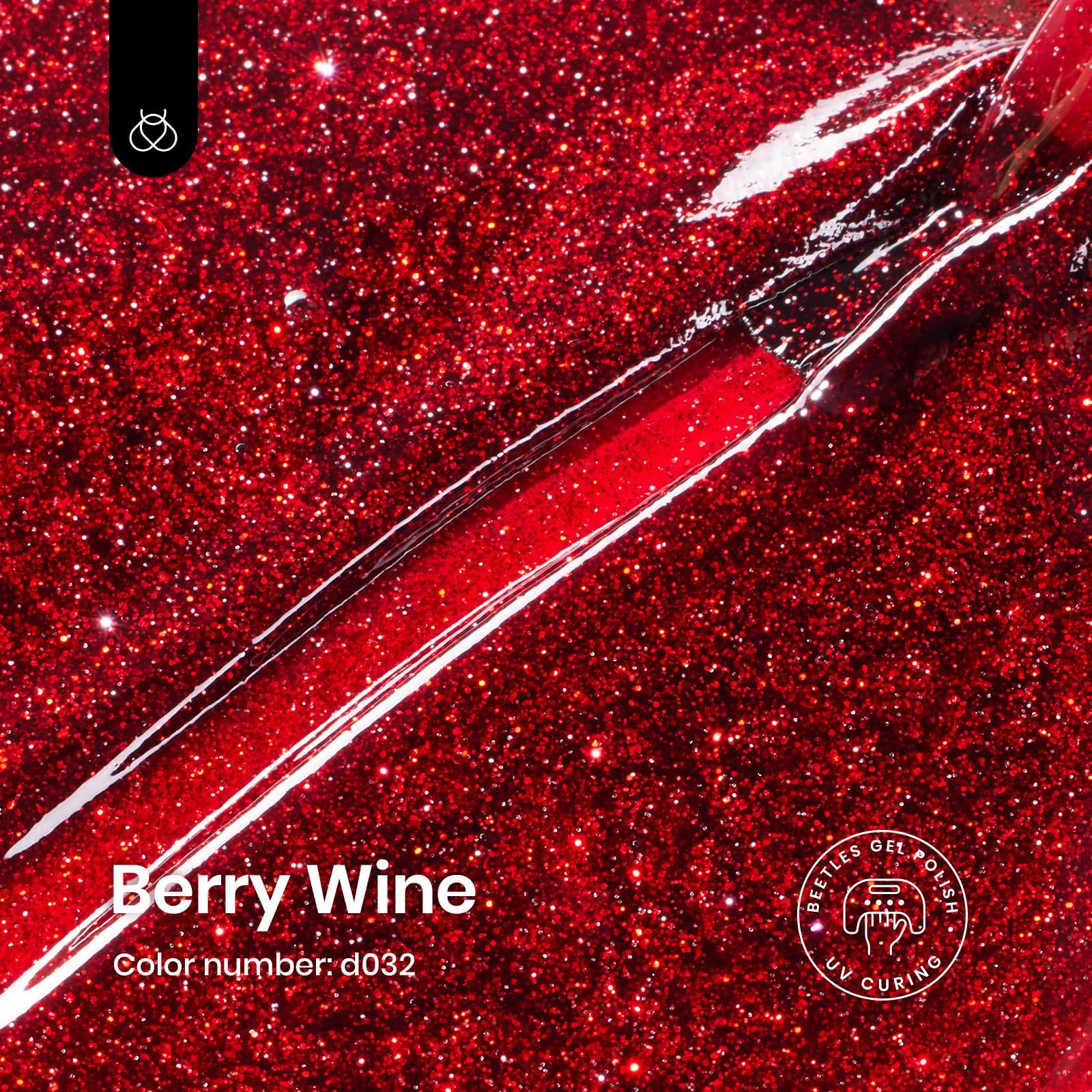 Beetles Glitter Rojo Brillante en aplicación, cobertura suave y duradera