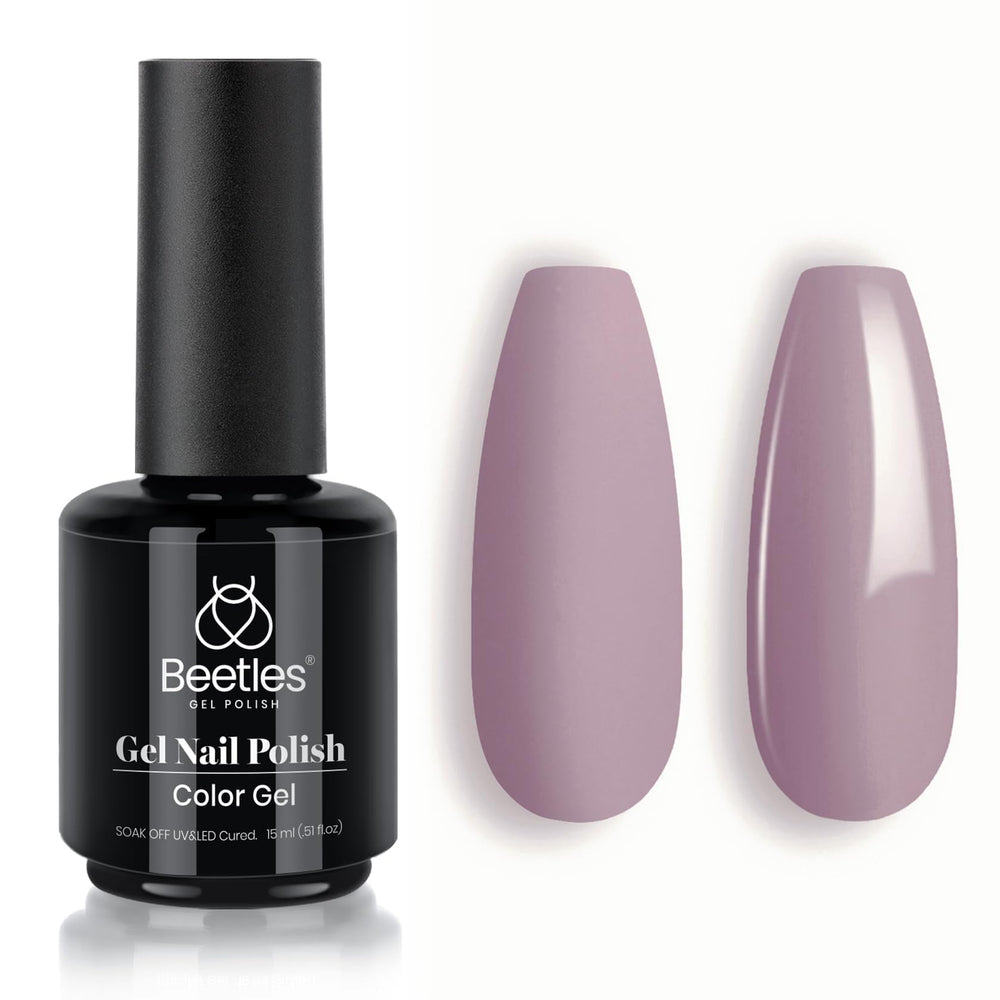 Beetles Gris Morado Gel Polish botella, color intenso para uñas duraderas.
