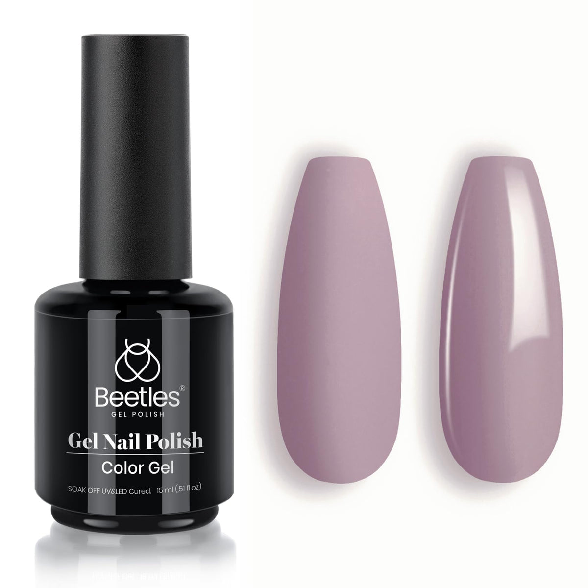 Beetles Gris Morado Gel Polish botella, color intenso para uñas duraderas.
