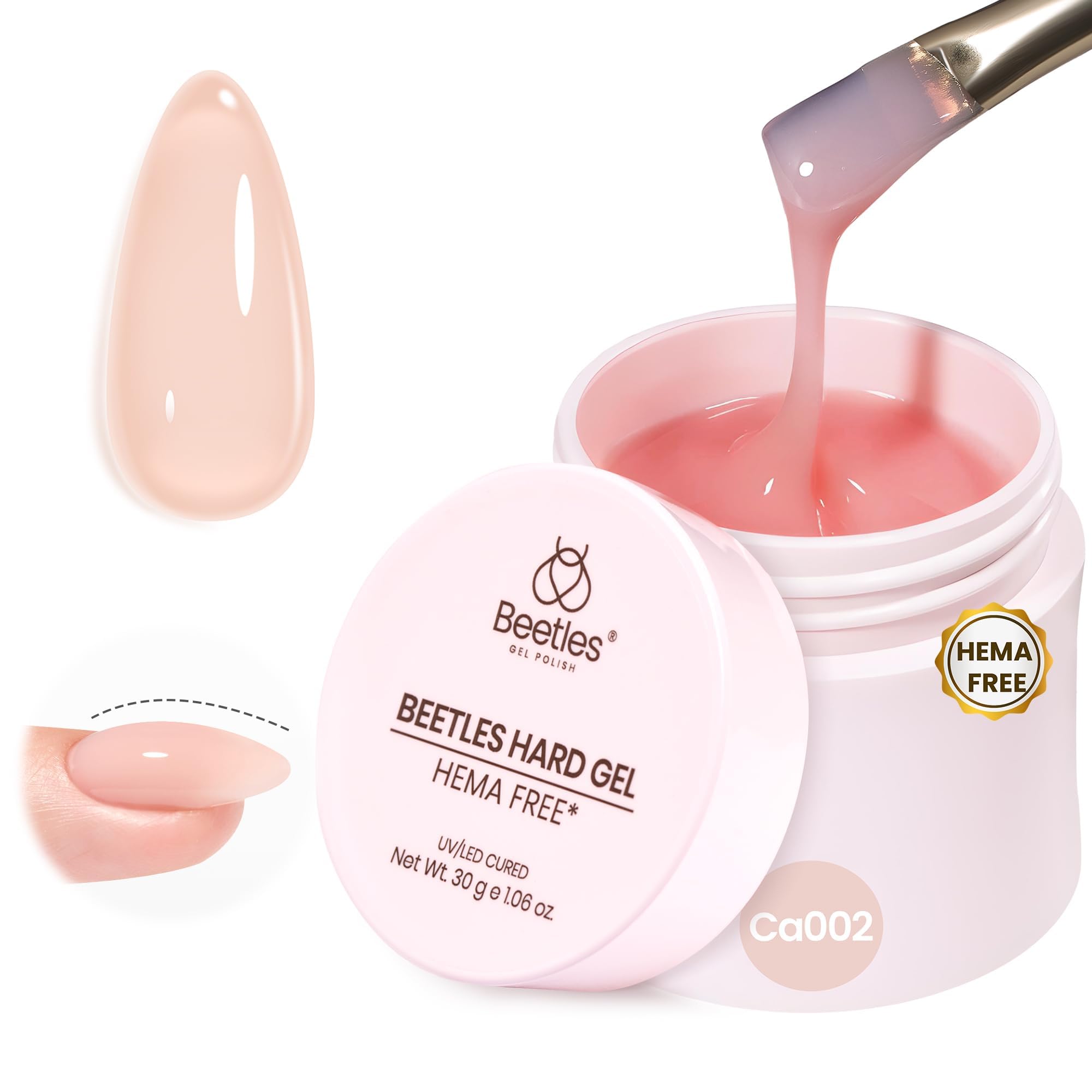Beetles HEMA-Free Gel duro para uñas, aplicación suave y control de forma precisa.
