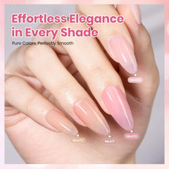 Beetles Jelly Gel tono rosa nude suave en uñas cuidadas.