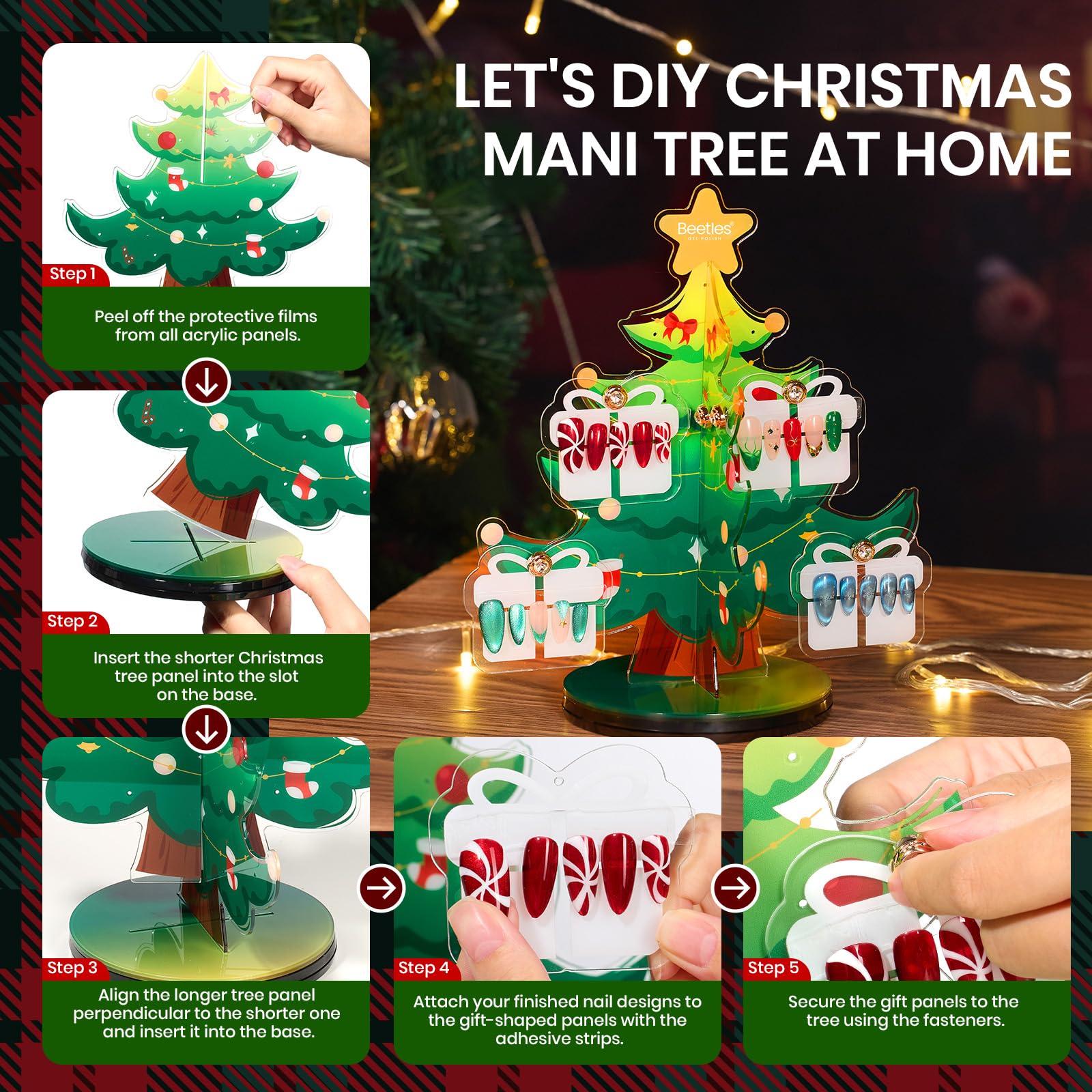 Beetles Gel Polish kit con soporte en forma de árbol navideño