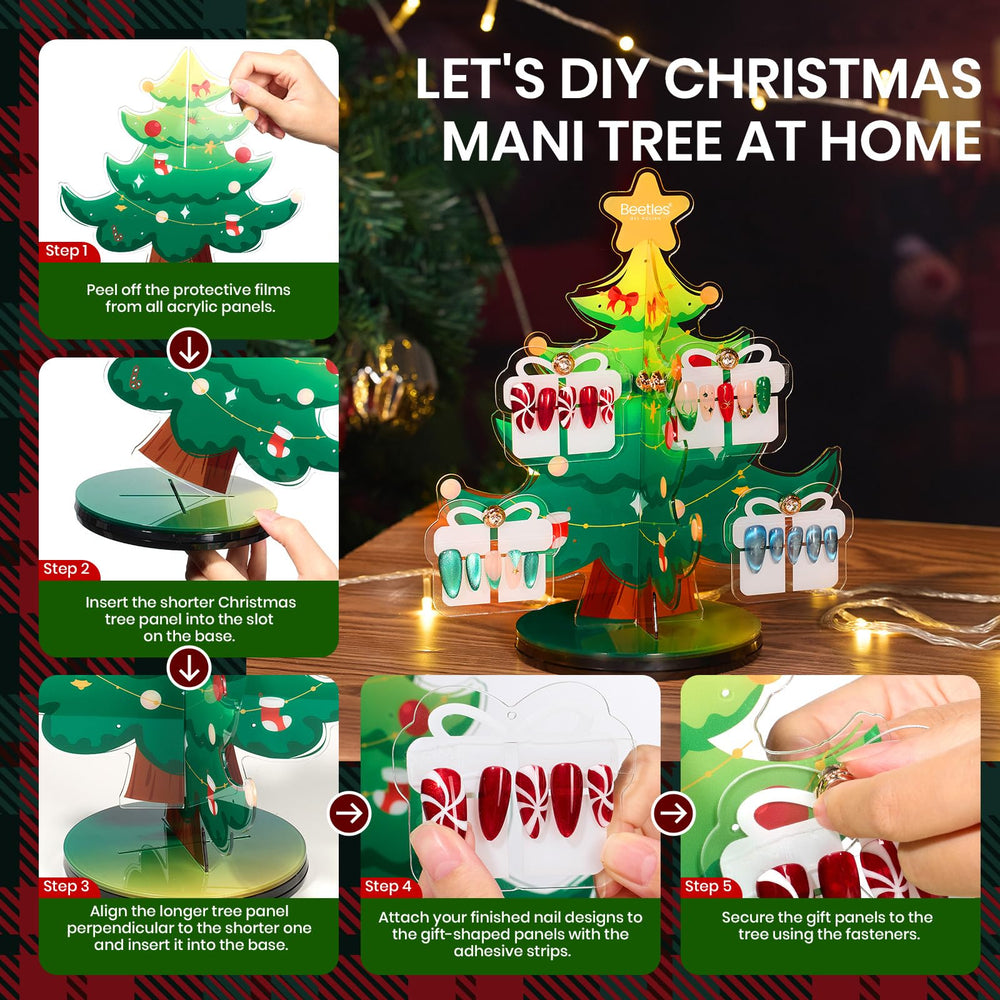 Beetles Gel Polish kit con soporte en forma de árbol navideño
