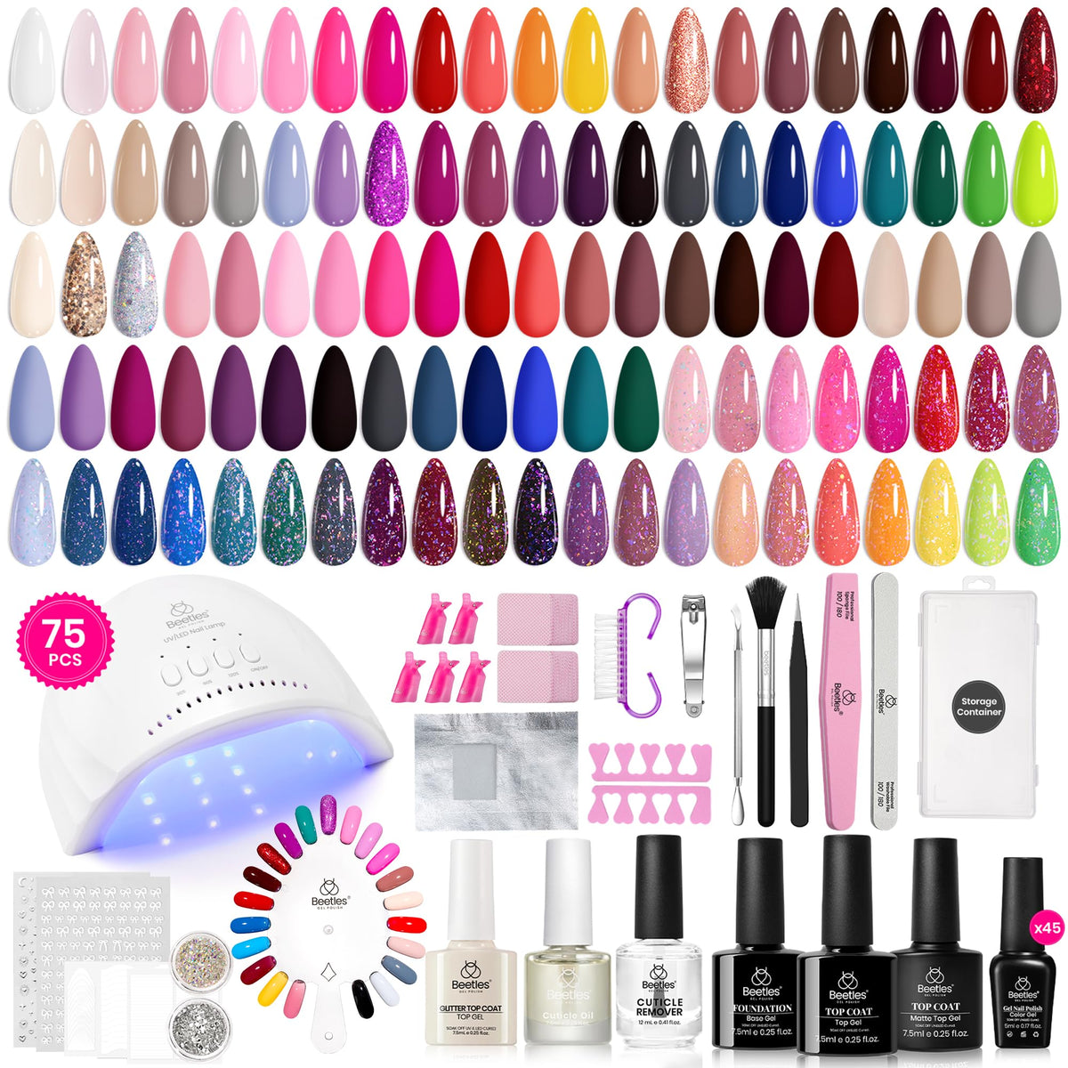 Beetles kit gel esmalte 45 colores para uñas en casa