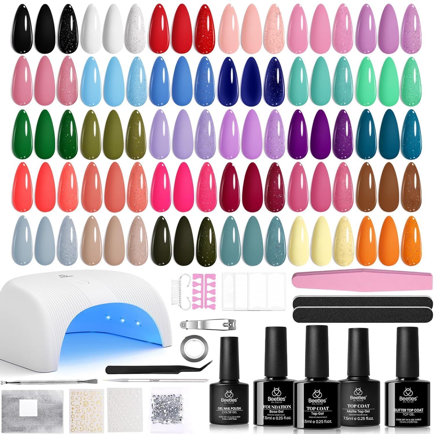 Kit Beetles vernis gel 32 couleurs pour styles saisonniers à domicile.