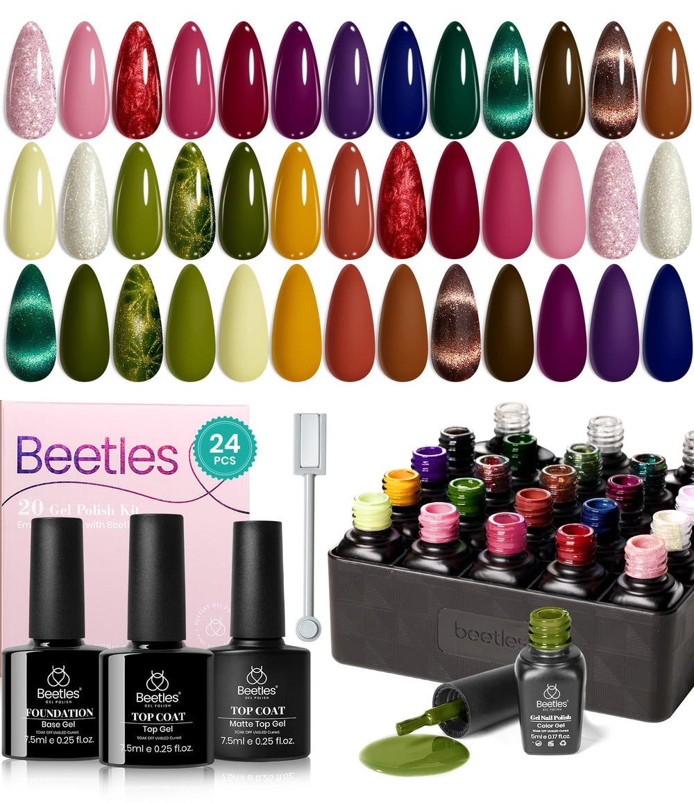 Beetles conjunto de laca gel con 20 colores invierno y efecto ojo gato para uñas brillantes