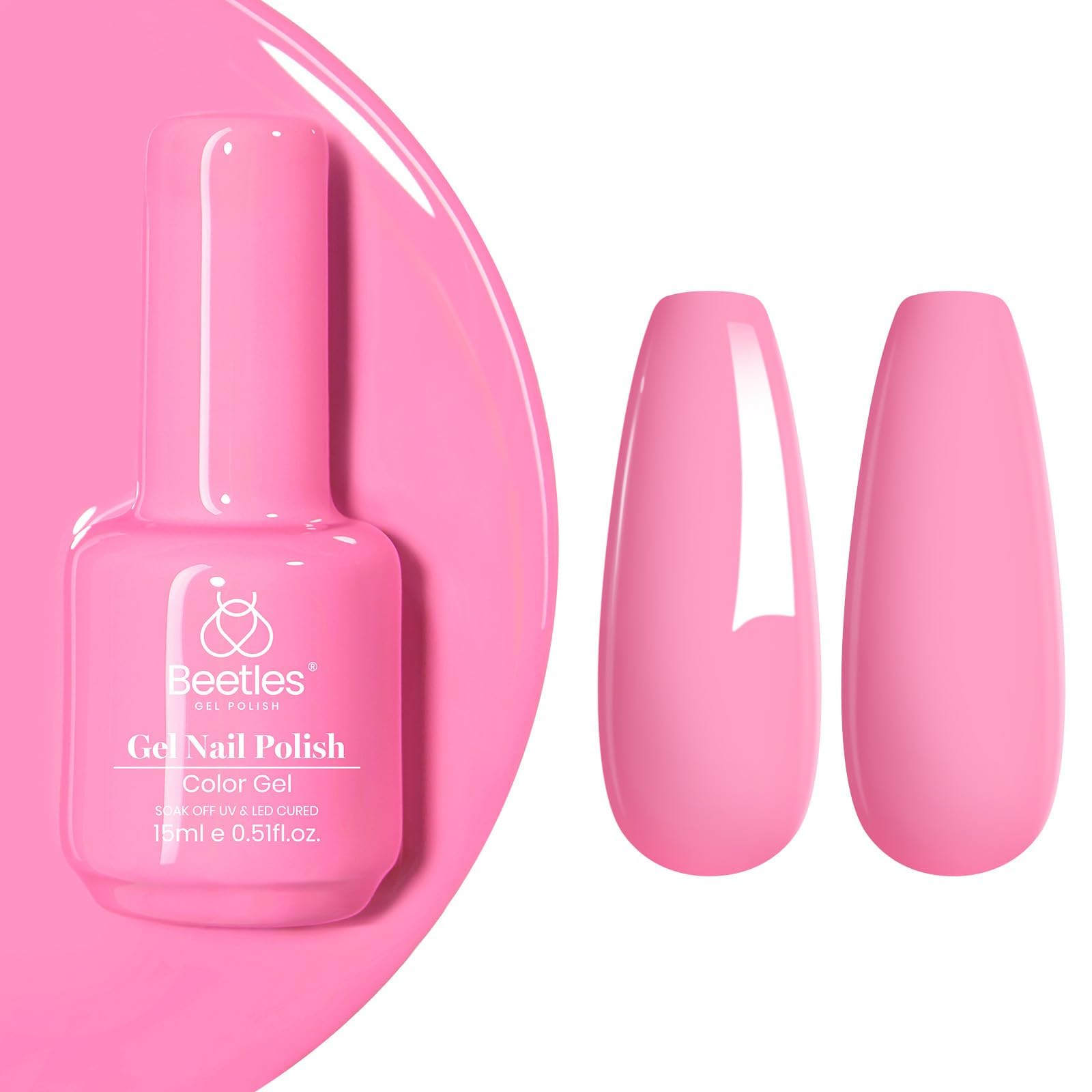 Beetles Manicura en casa con esmalte rosa para uñas.