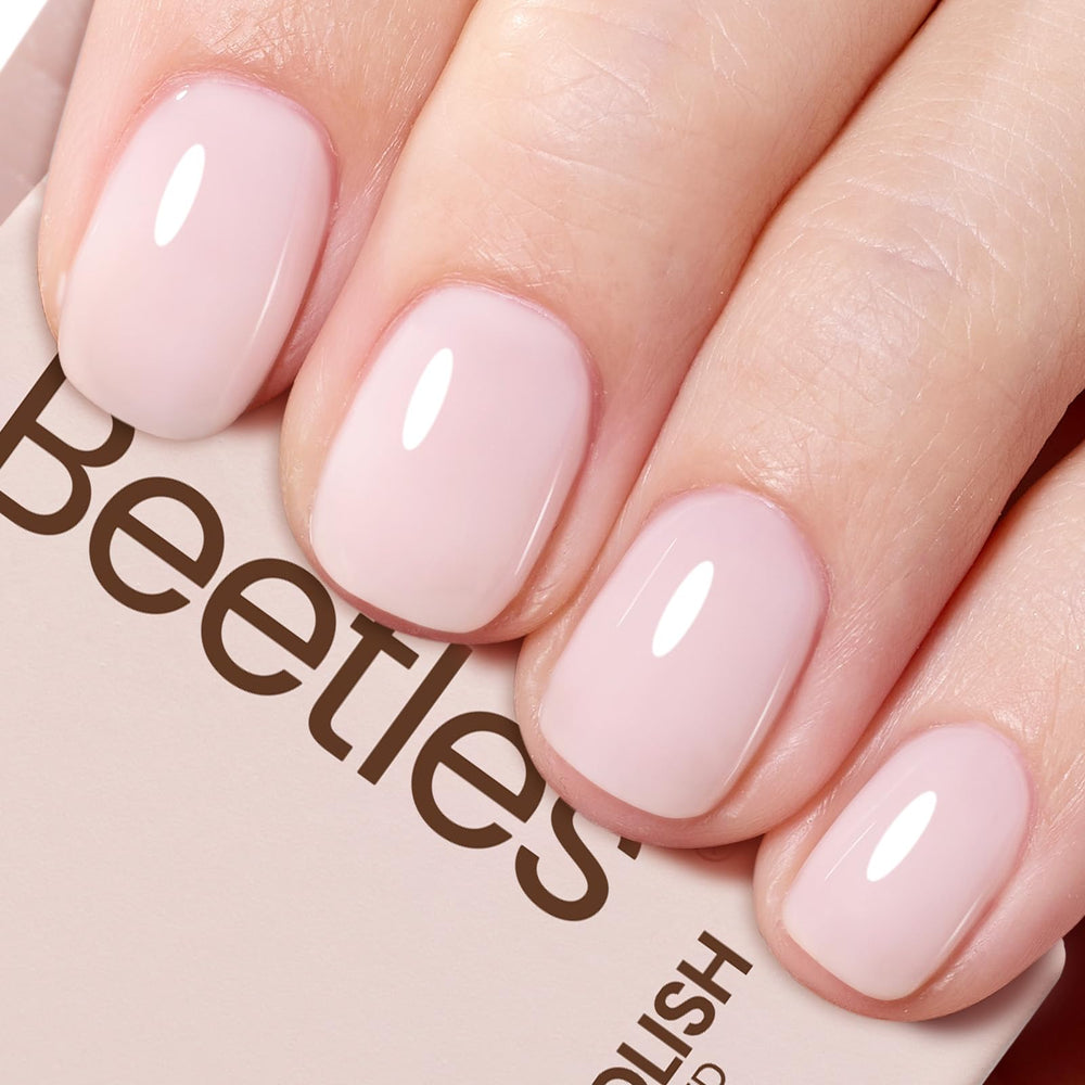 Beetles gel de uñas Milky Pink: bote visible para uso diario con acabado translúcido y suave.