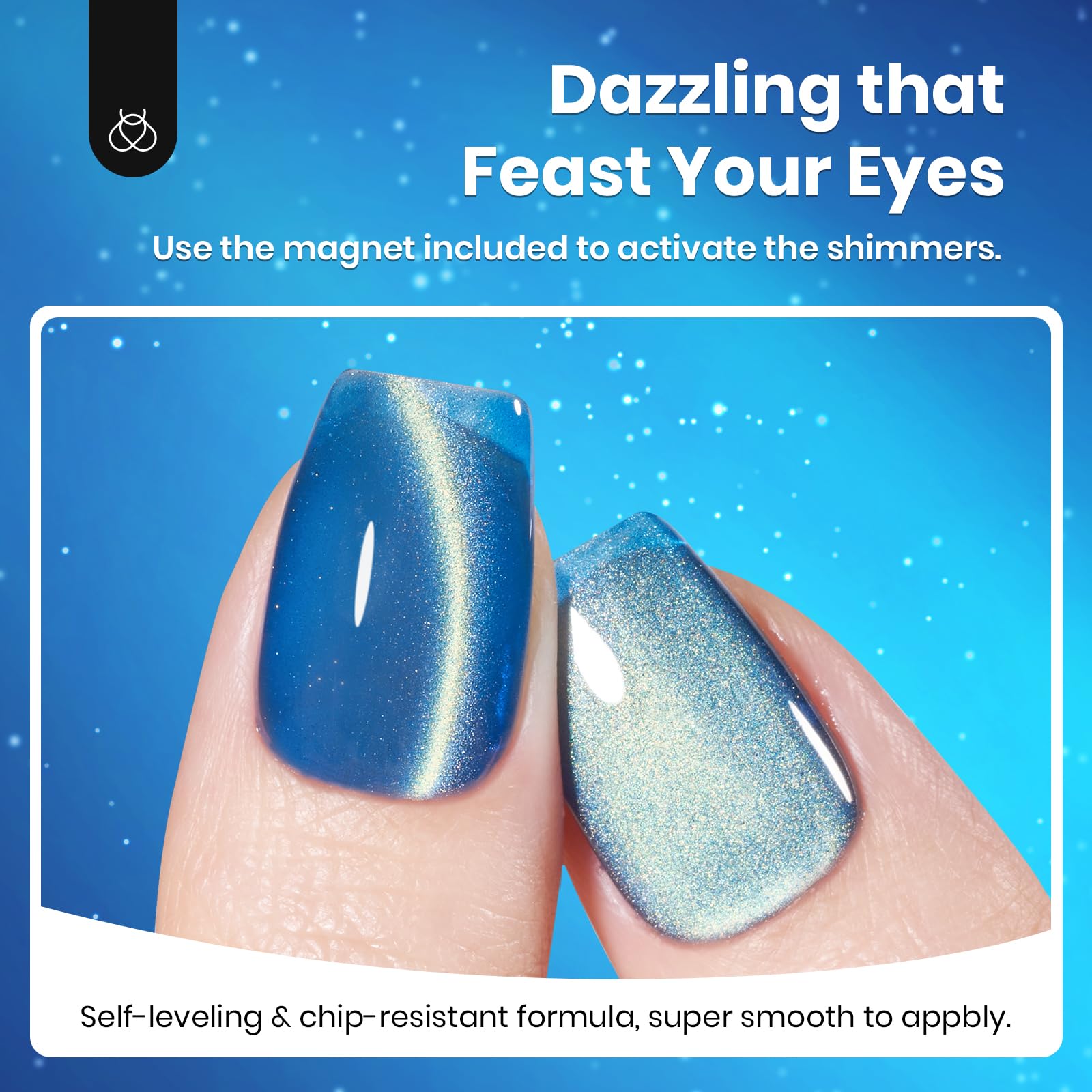 Beetles esmalte azul ojo de gato muestra brillo intenso al curar.