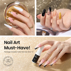 Beetles Nail Art Liner Gel Set en negro, para líneas definidas y contraste.