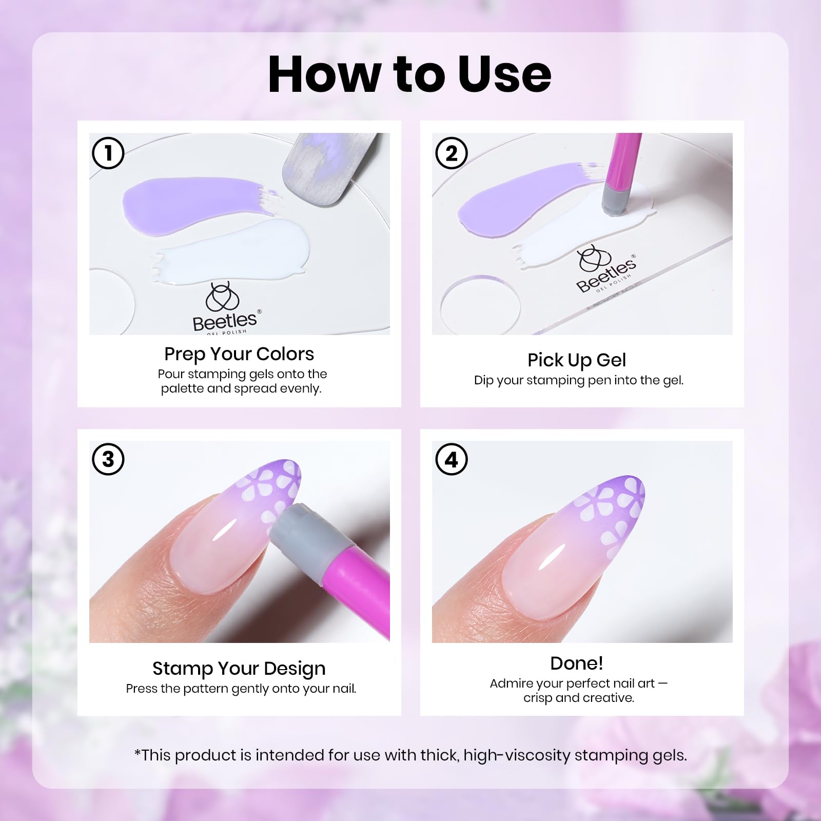 Beetles Gel Polish bolígrafo de estampado rosas para acabados elegantes en uñas.
