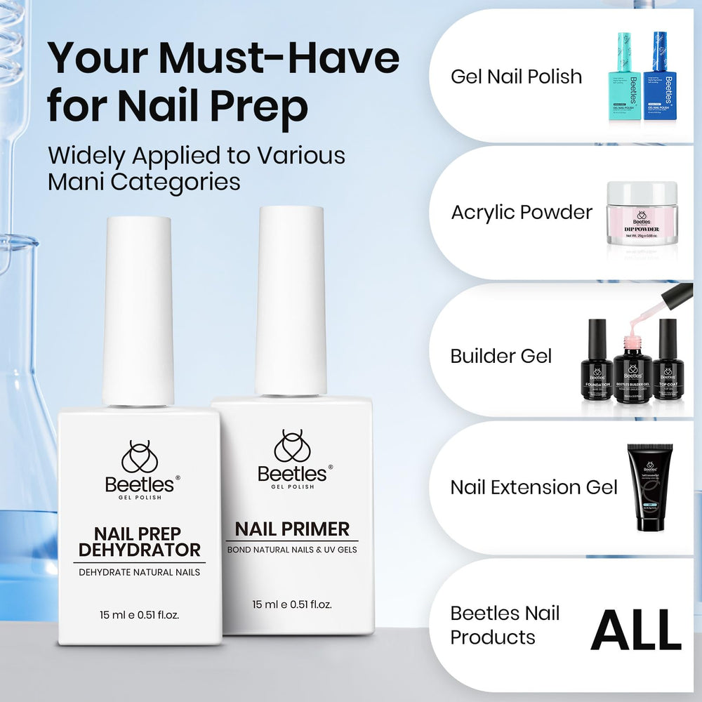 Beetles Nail Dehydrator y Primer, empaque elegante ideal como regalo para aficionados.