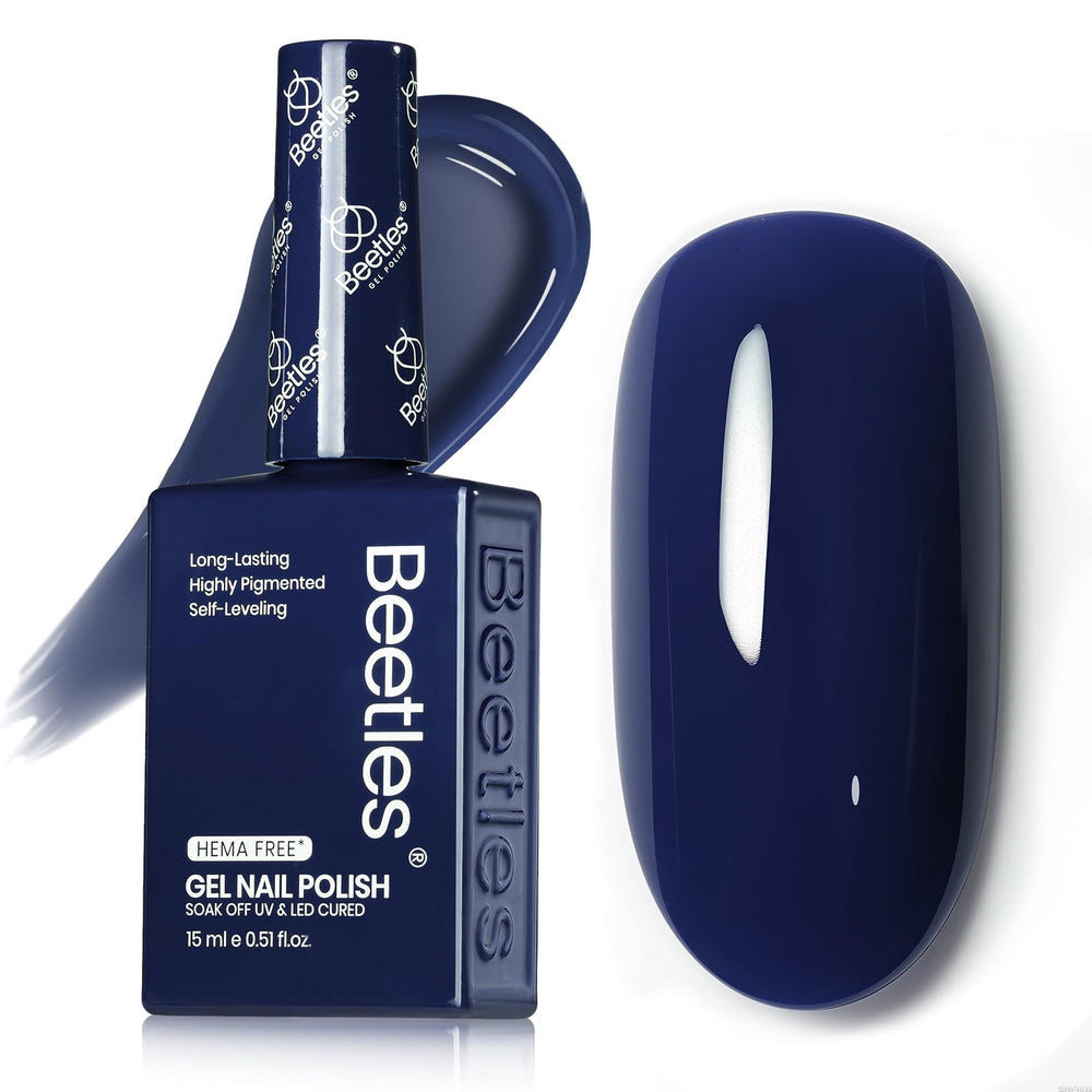 Beetles Navy Blue Gel Polish empaque y detalles del producto