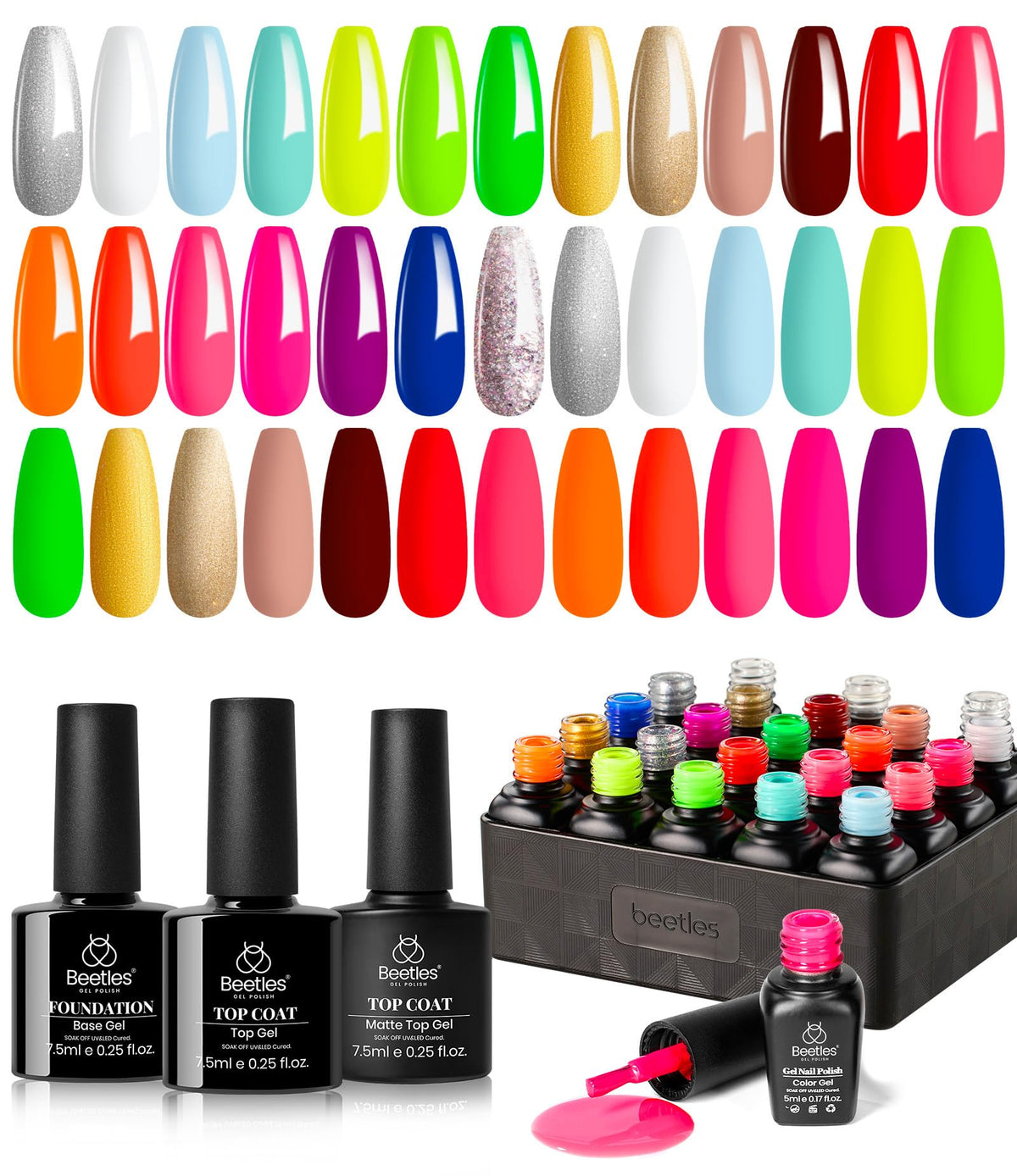 Beetles Neon: colección de 20 colores en botes para manicura vibrante