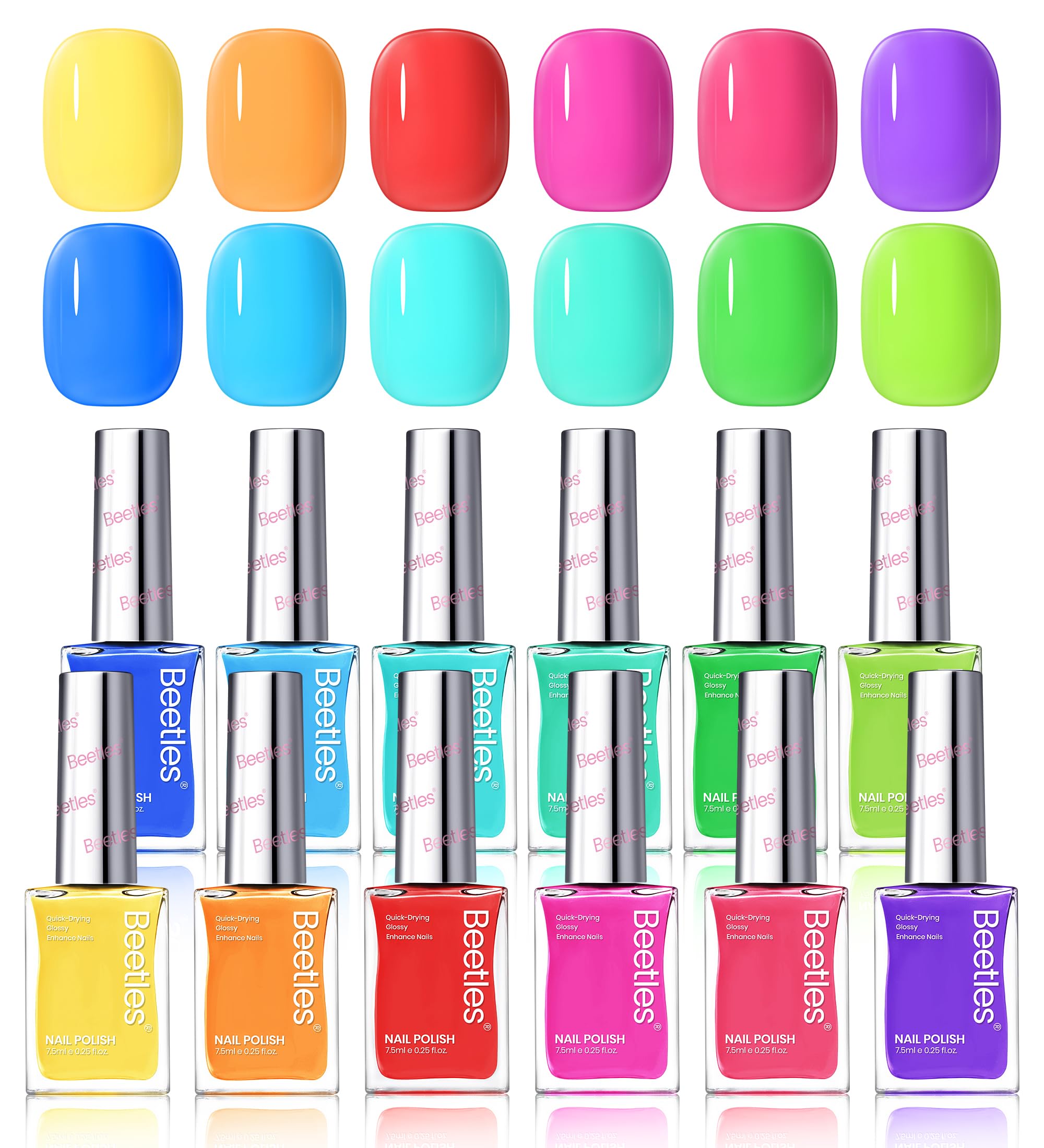 Beetles Neon Esmalte frente del set de 12 colores, acabado brillante y vibrante