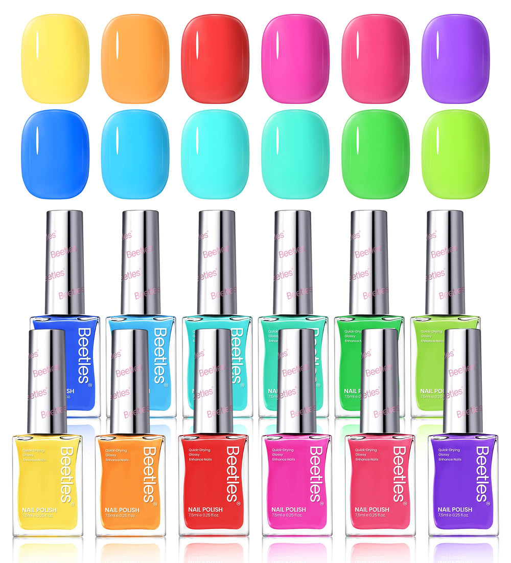Beetles Neon Esmalte frente del set de 12 colores, acabado brillante y vibrante