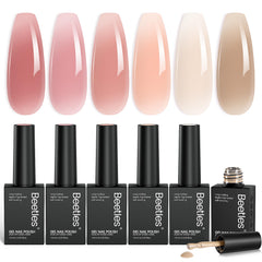 Beetles Nude Gel: botella en primer plano con tono translúcido para uñas naturales.