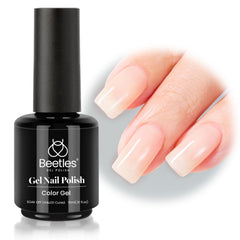 Beetles Nude Gel Polish close-up de la botella mostrando tono translúcido para uso diario